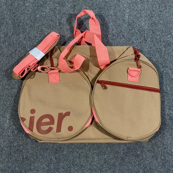 Glossier Duffle Bag Beige Desert Rose Pink 20x10x10 Pockets Travel Gym Satchel - Picture 10 of 13